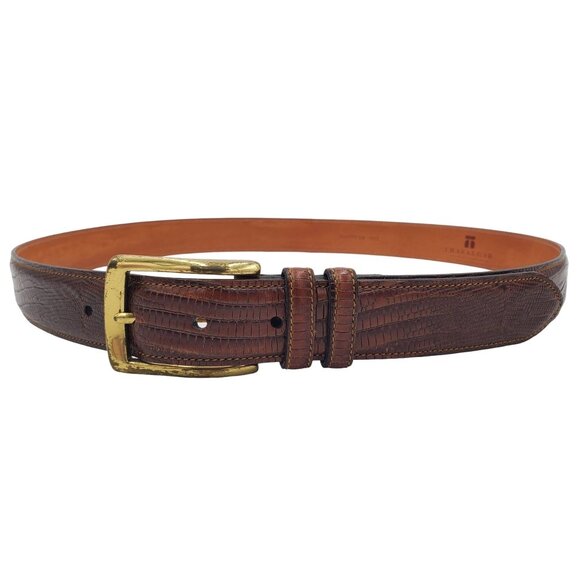 Trafalgar Size 38 Brown Italian Calfskin Leather Lizard Grain Belt Brass Buckle - Picture 3 of 10